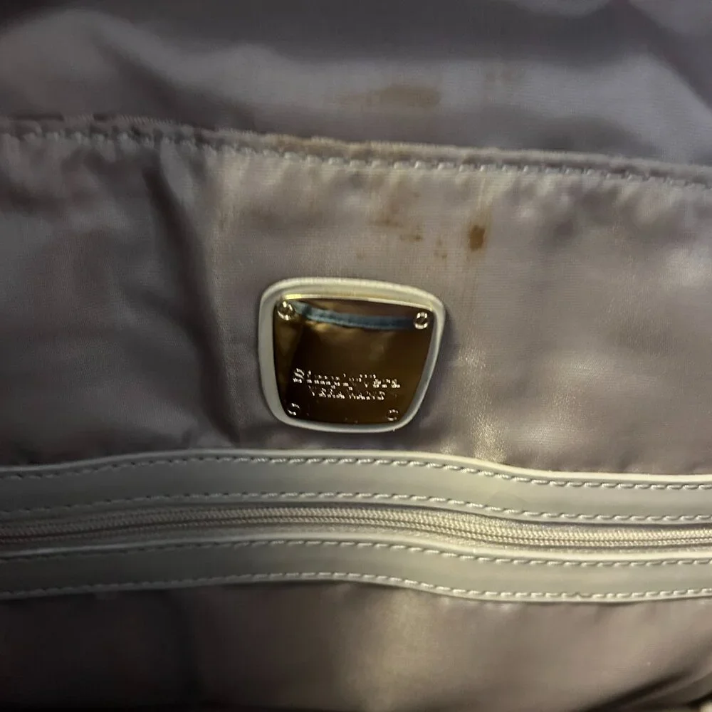 SV Vera Wang Signature Beige Textile Handbag Faux Patent Leather Trim - Picture 4 of 5